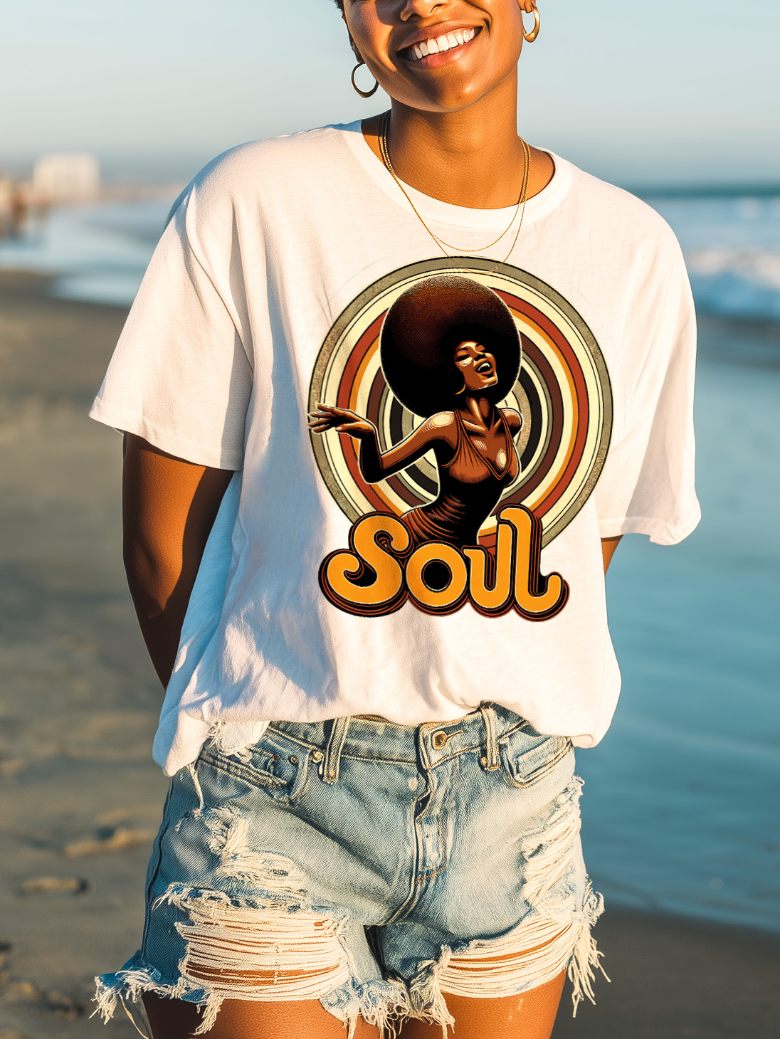 Women's Soul Music Graphic Print Cotton Casual T-Shirt-Styleame
