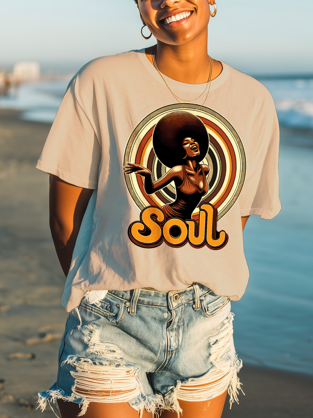 Women's Soul Music Graphic Print Cotton Casual T-Shirt-Styleame