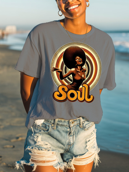 Women's Soul Music Graphic Print Cotton Casual T-Shirt-Styleame