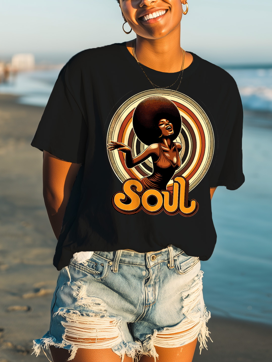 Women's Soul Music Graphic Print Cotton Casual T-Shirt-Styleame