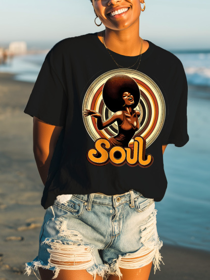 Women's Soul Music Graphic Print Cotton Casual T-Shirt-Styleame
