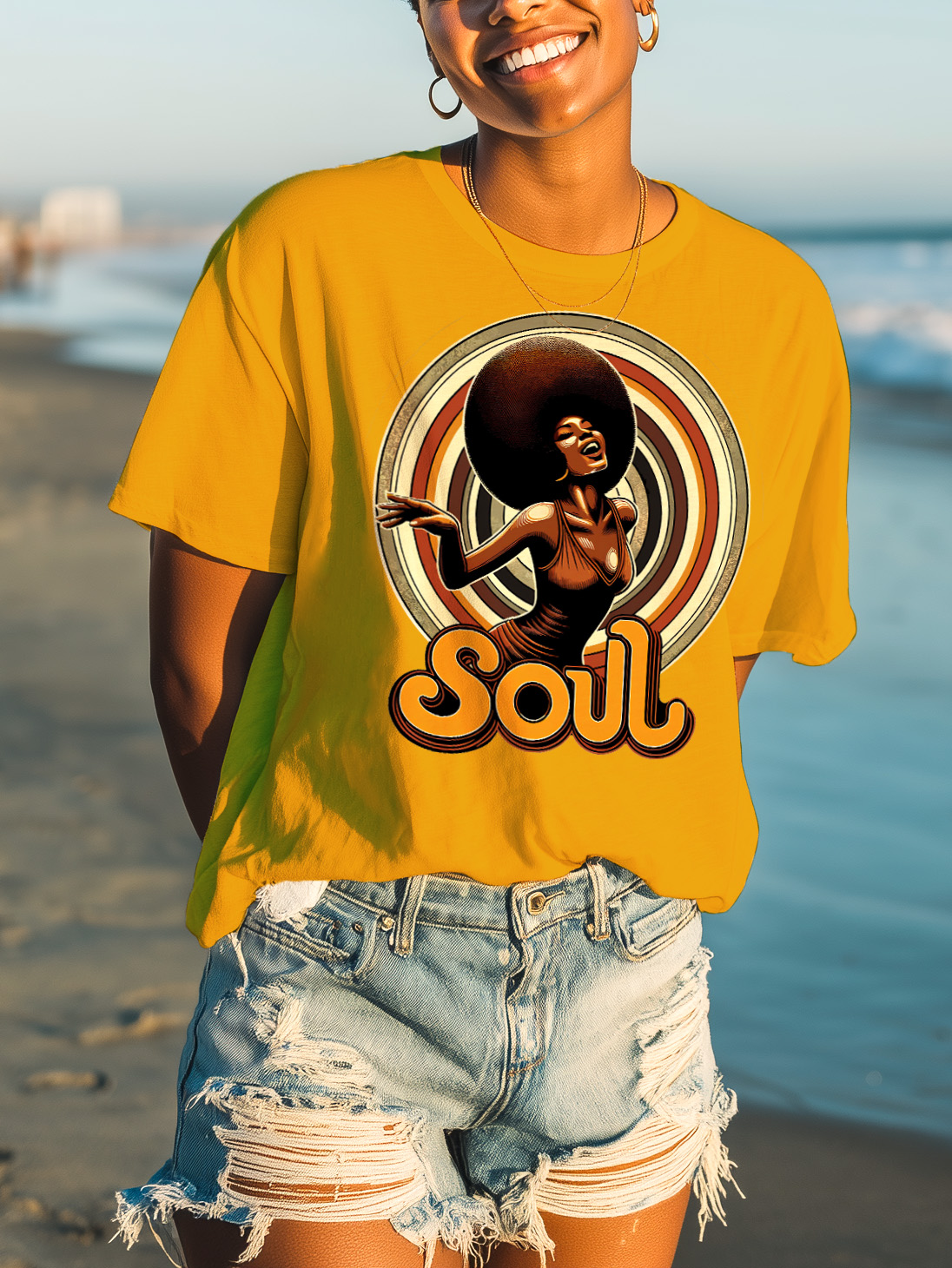 Women's Soul Music Graphic Print Cotton Casual T-Shirt-Styleame