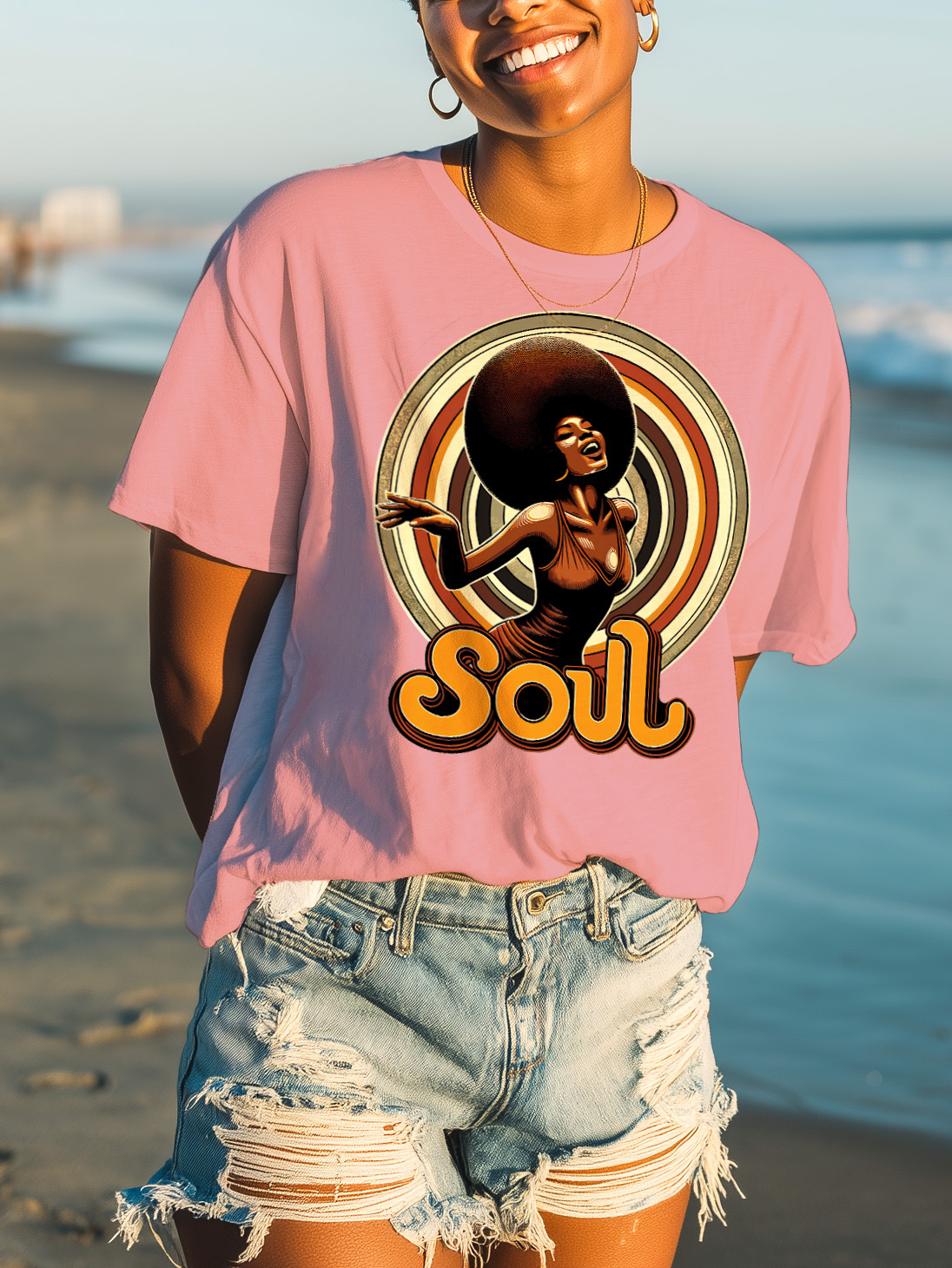 Women's Soul Music Graphic Print Cotton Casual T-Shirt-Styleame