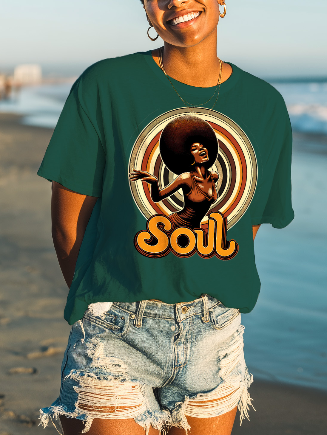 Women's Soul Music Graphic Print Cotton Casual T-Shirt-Styleame