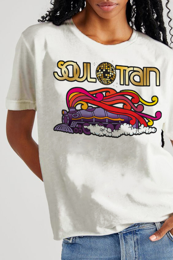 Women's Soul Train Music Print Cotton Casual T-Shirt-Styleame