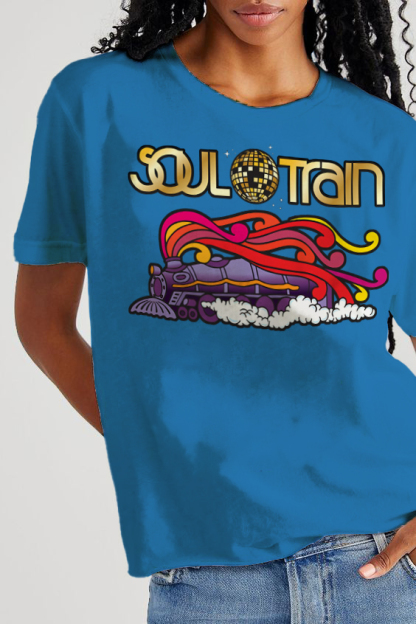 Women's Soul Train Music Print Cotton Casual T-Shirt-Styleame