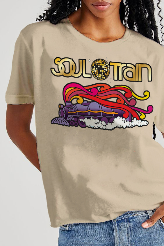 Women's Soul Train Music Print Cotton Casual T-Shirt-Styleame