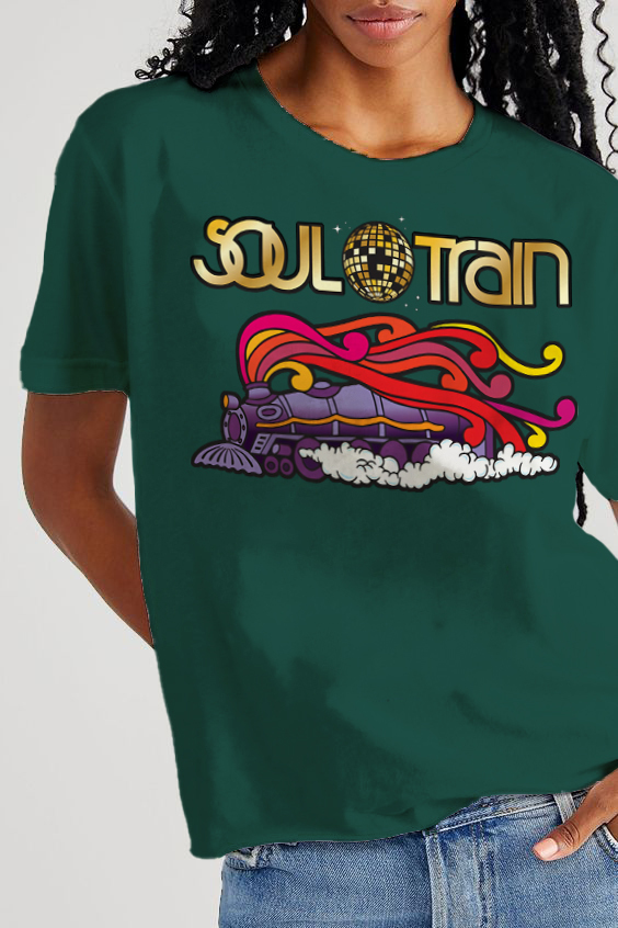 Women's Soul Train Music Print Cotton Casual T-Shirt-Styleame