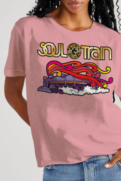 Women's Soul Train Music Print Cotton Casual T-Shirt-Styleame
