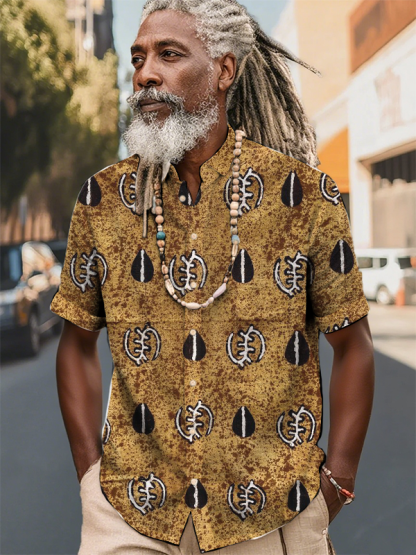 Men's Retro Symbol Art Print Short Sleeve Shirt-Styleame