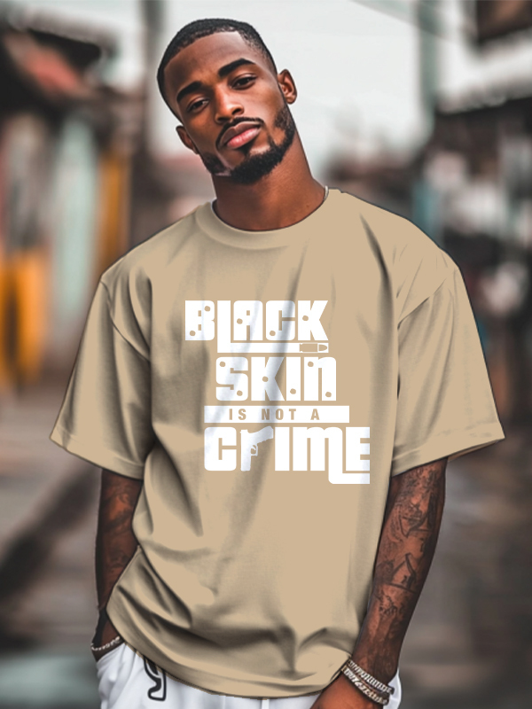 Men's Black Skin Is Not A Crime Print Cotton Casual T-Shirt-Styleame