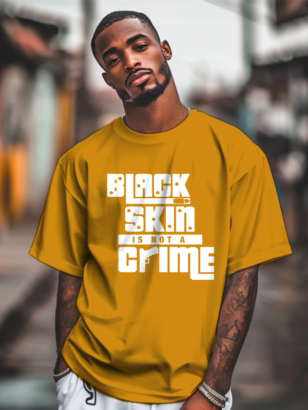 Men's Black Skin Is Not A Crime Print Cotton Casual T-Shirt-Styleame