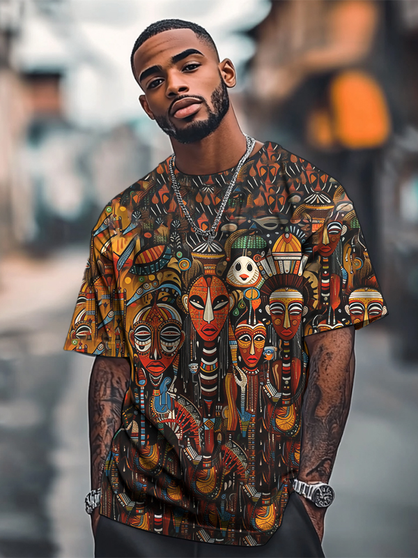 Men's African Tribe Mask Art Print Casual T-Shirt-Styleame