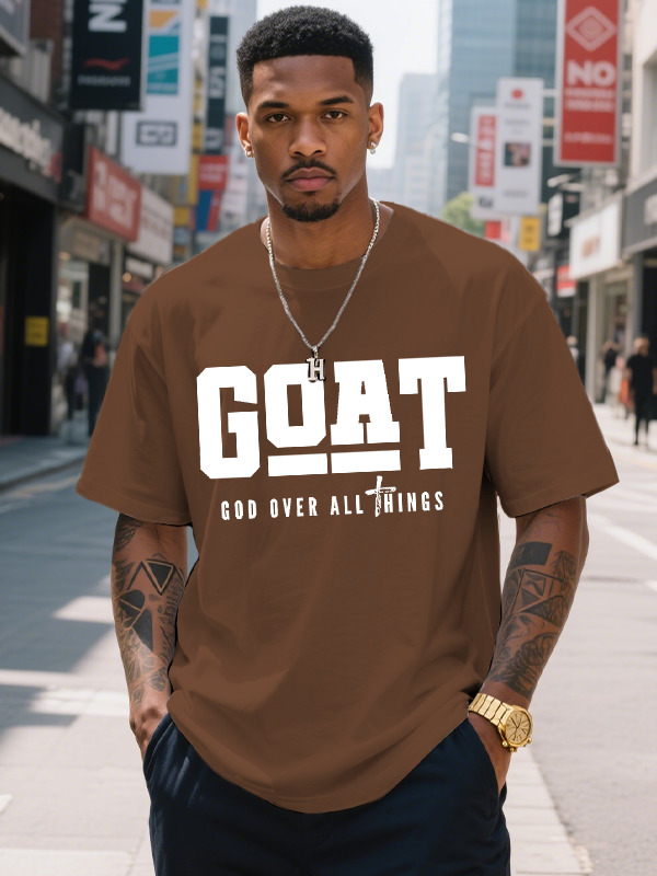 Men's Goat God Over All Things Print Cotton Casual T-Shirt-Styleame