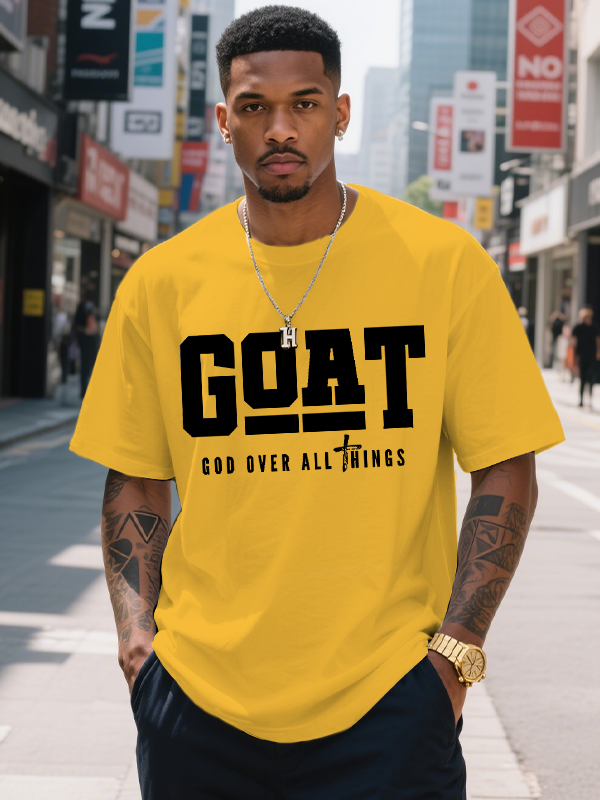 Men's Goat God Over All Things Print Cotton Casual T-Shirt-Styleame