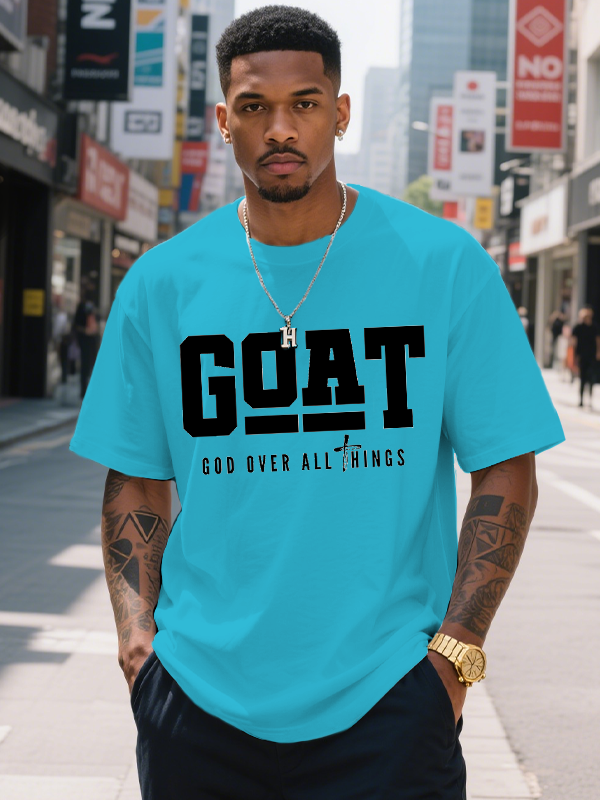 Men's Goat God Over All Things Print Cotton Casual T-Shirt-Styleame