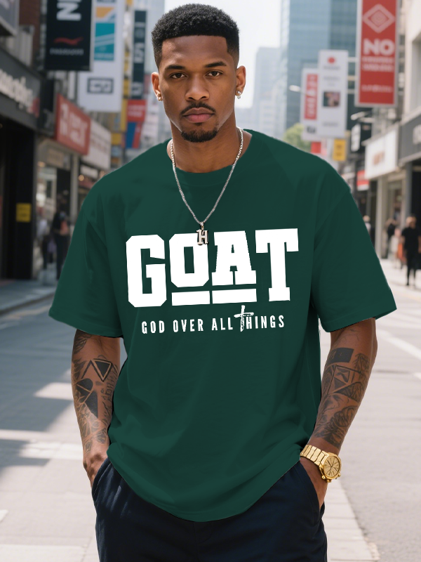 Men's Goat God Over All Things Print Cotton Casual T-Shirt-Styleame