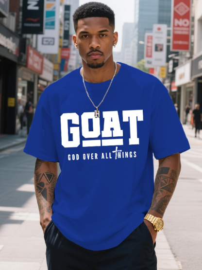 Men's Goat God Over All Things Print Cotton Casual T-Shirt-Styleame