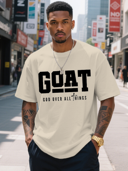 Men's Goat God Over All Things Print Cotton Casual T-Shirt-Styleame