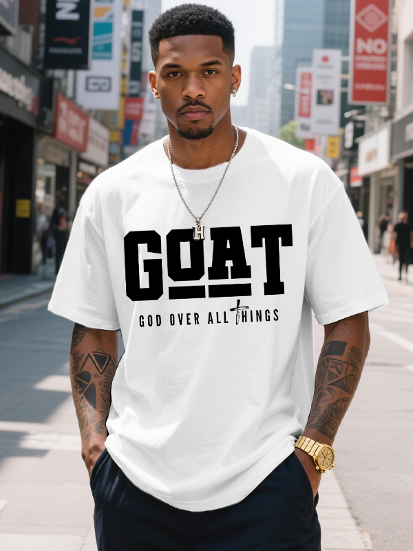 Men's Goat God Over All Things Print Cotton Casual T-Shirt-Styleame