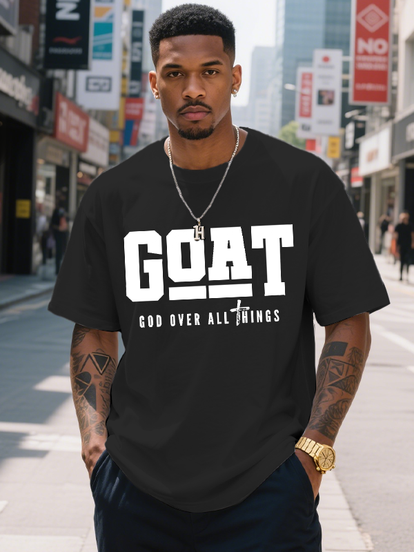 Men's Goat God Over All Things Print Cotton Casual T-Shirt-Styleame