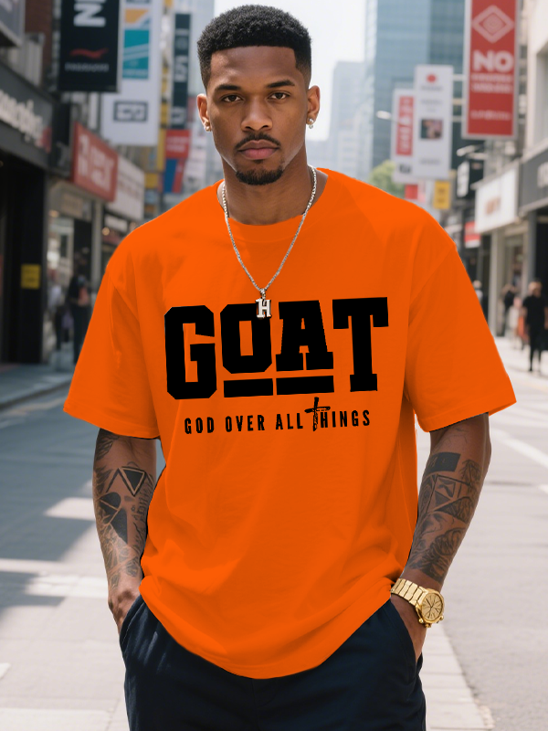 Men's Goat God Over All Things Print Cotton Casual T-Shirt-Styleame