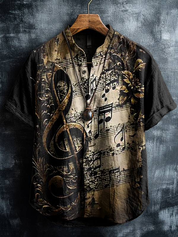 Men's Retro Note Sheet Music Short Sleeve Shirt