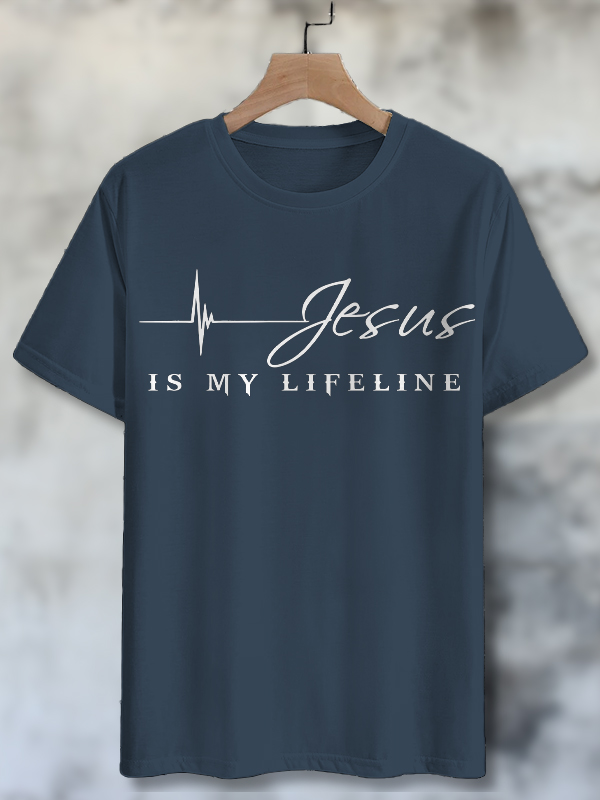 Men's Jesus Is My Lifeline Print Cotton Casual T-Shirt-Styleame