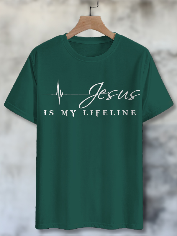Men's Jesus Is My Lifeline Print Cotton Casual T-Shirt-Styleame
