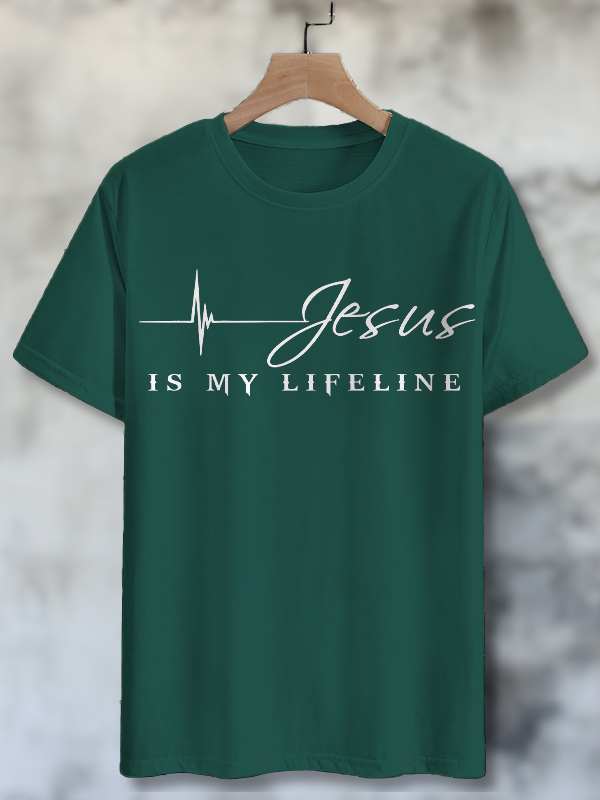 Men's Jesus Is My Lifeline Print Cotton Casual T-Shirt-Styleame