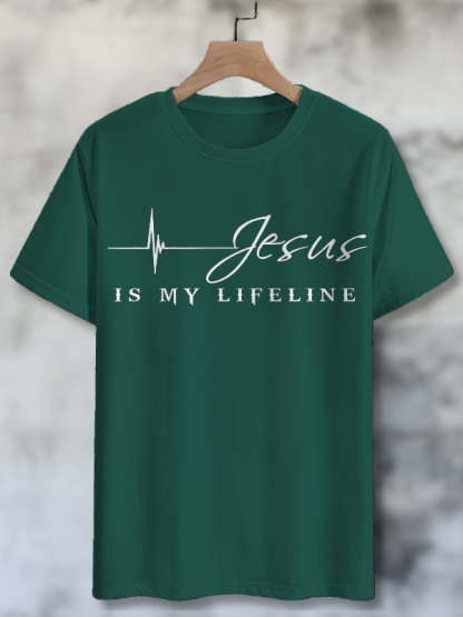 Men's Jesus Is My Lifeline Print Cotton Casual T-Shirt-Styleame