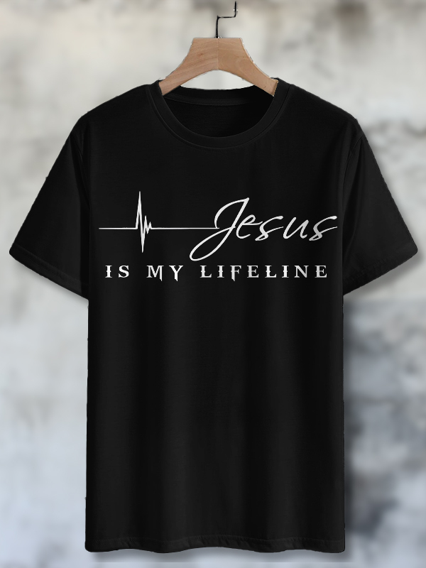 Men's Jesus Is My Lifeline Print Cotton Casual T-Shirt-Styleame