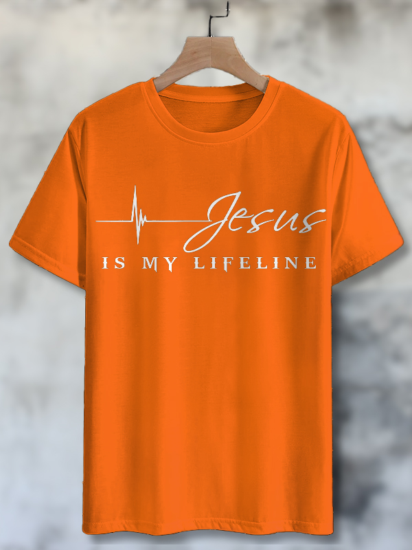 Men's Jesus Is My Lifeline Print Cotton Casual T-Shirt-Styleame