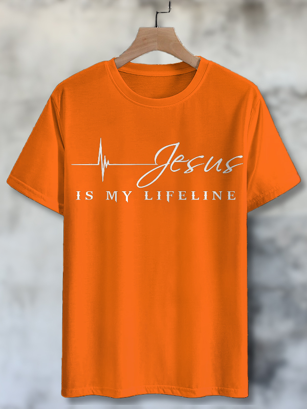 Men's Jesus Is My Lifeline Print Cotton Casual T-Shirt-Styleame