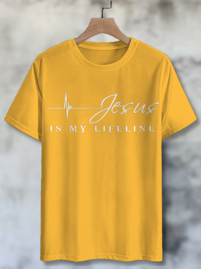 Men's Jesus Is My Lifeline Print Cotton Casual T-Shirt-Styleame