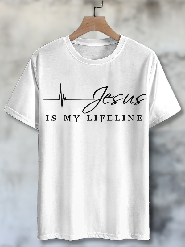 Men's Jesus Is My Lifeline Print Cotton Casual T-Shirt-Styleame