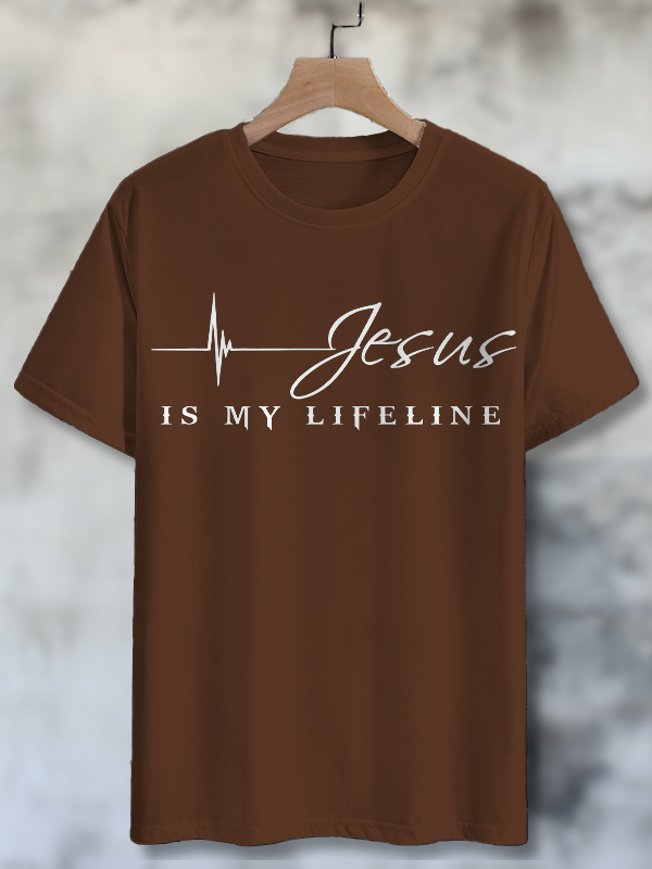 Men's Jesus Is My Lifeline Print Cotton Casual T-Shirt-Styleame