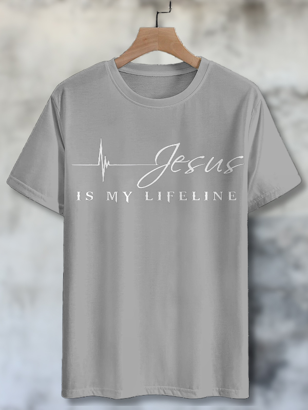 Men's Jesus Is My Lifeline Print Cotton Casual T-Shirt-Styleame
