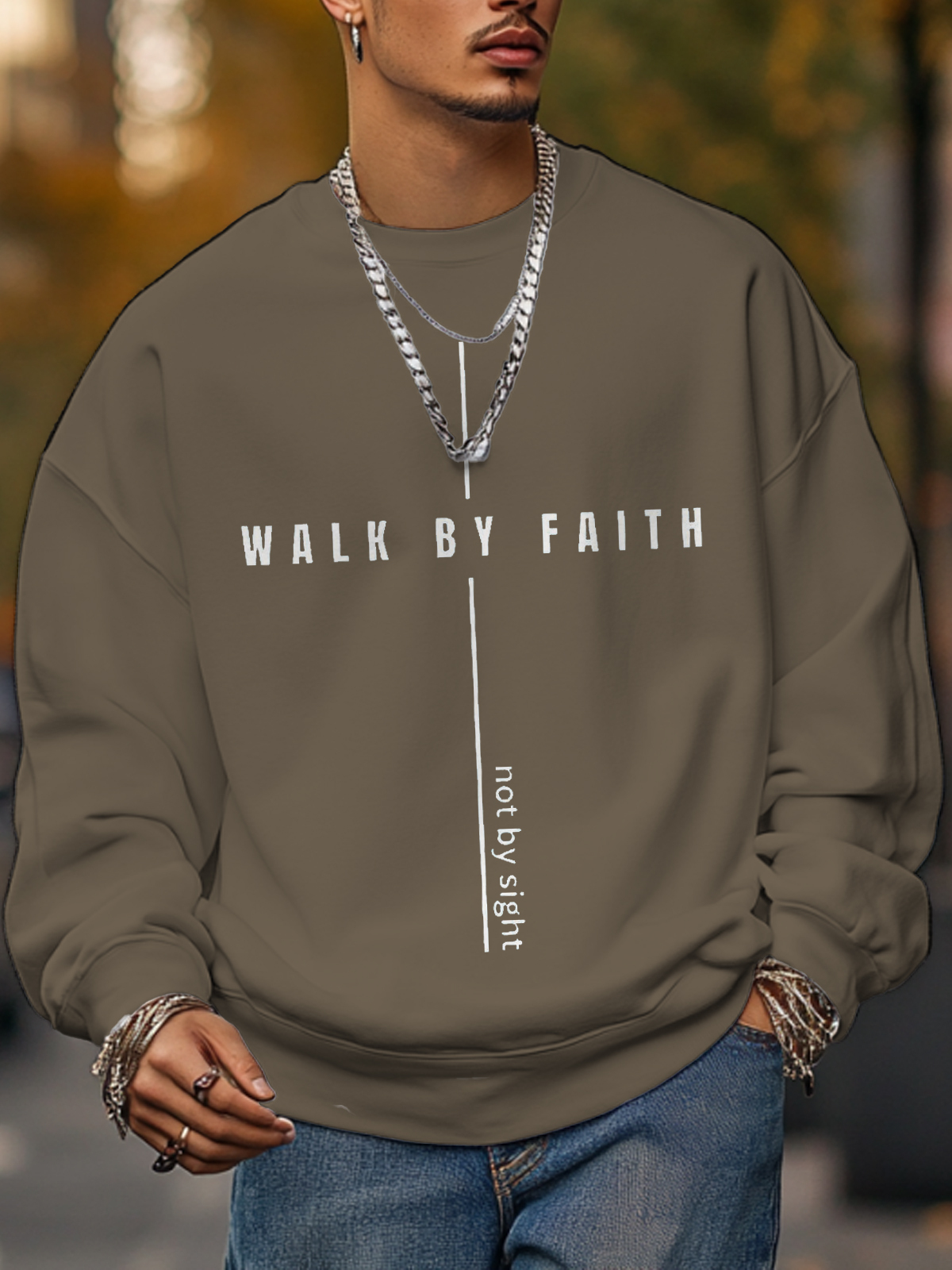 Men's Walk By Faith Not By Sight Print Cotton Casual Sweatshirt-Styleame
