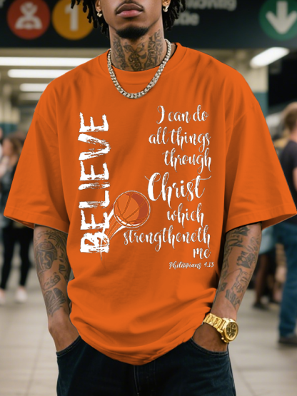 Men's Believe I Can Do All Things Through Christ Which Strengtheneth Me Print Cotton Casual T-Shirt-Styleame