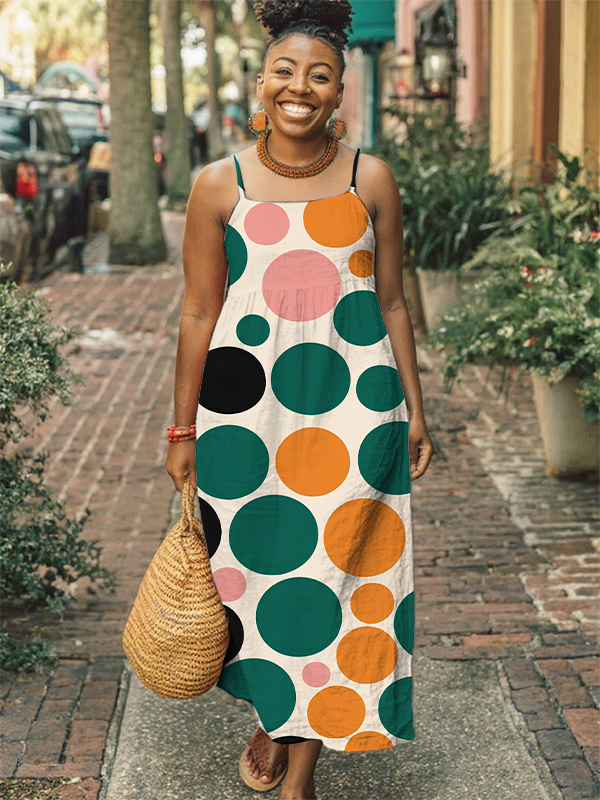 Women's Colorful Dots Print Cami Maxi Dress-Styleame