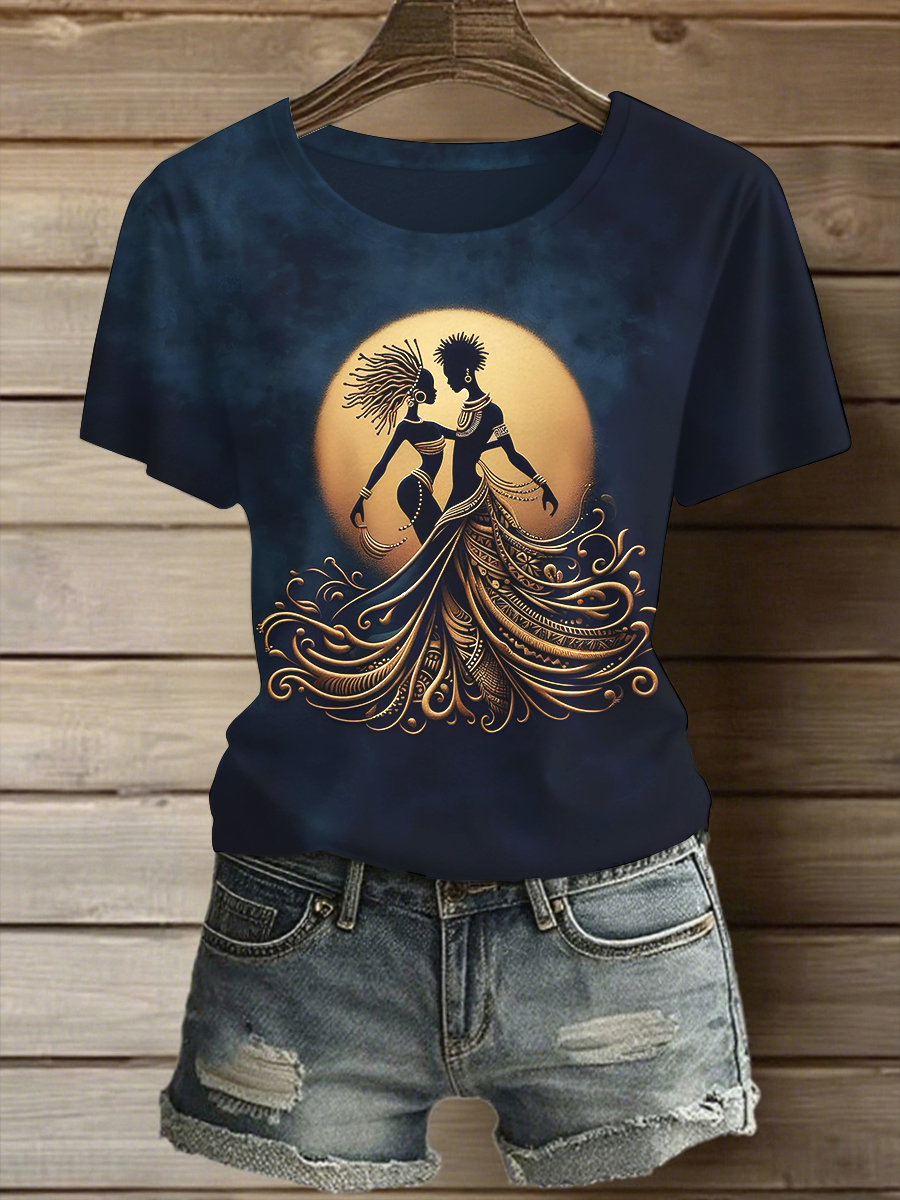 Women's African Black Dance Art Print Casual T-Shirt-Styleame