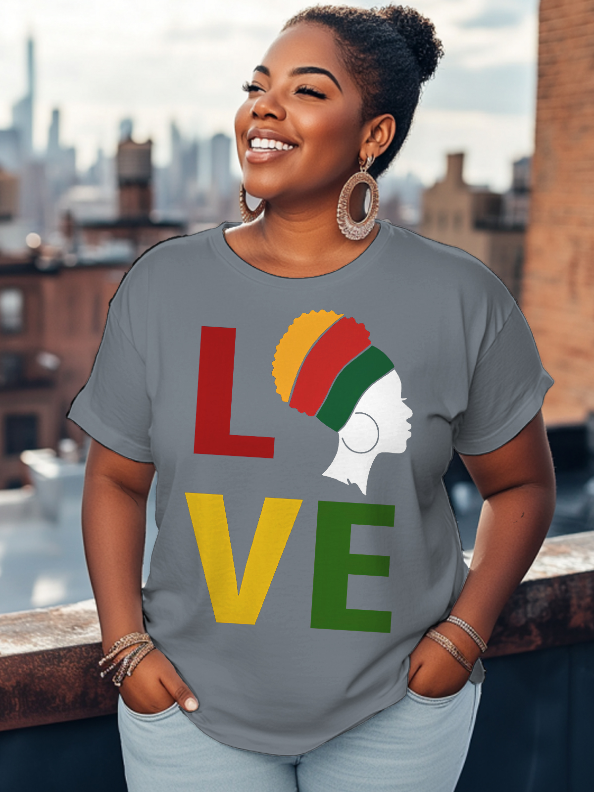 Women's Love Black Power Print Cotton Casual T-Shirt-Styleame