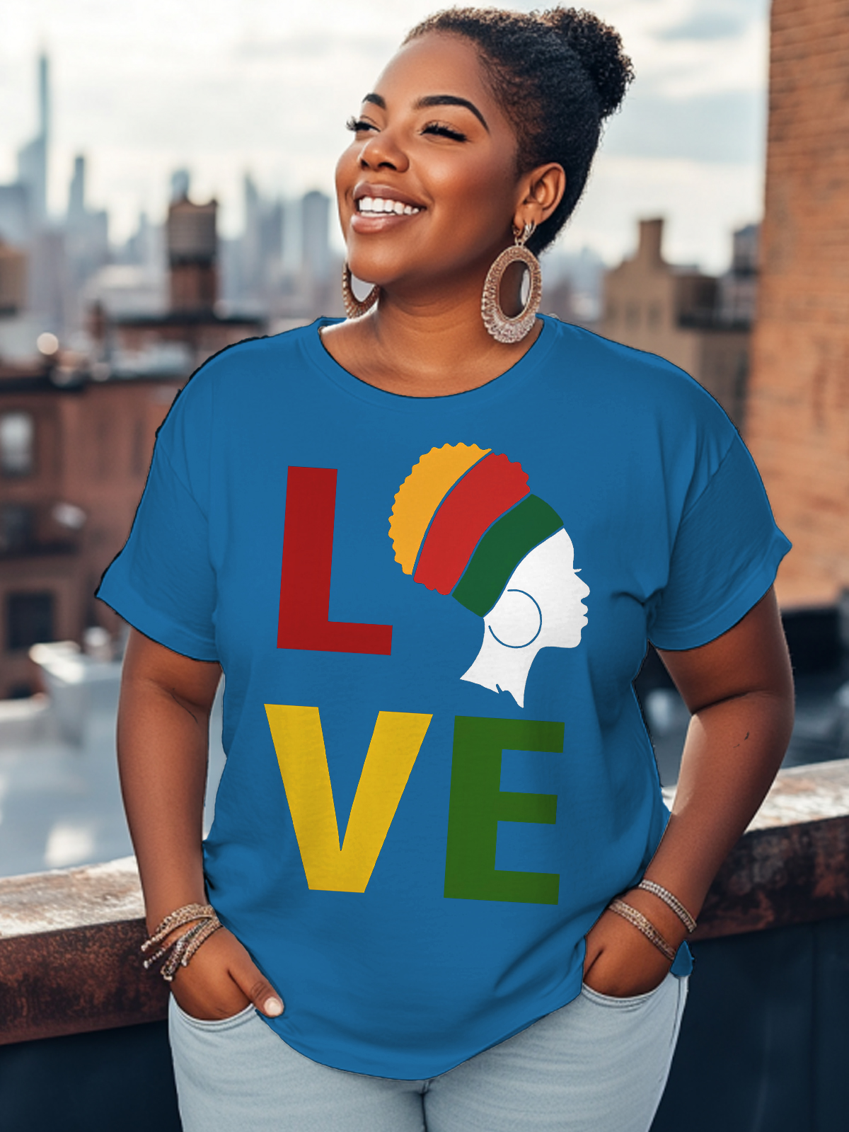 Women's Love Black Power Print Cotton Casual T-Shirt-Styleame