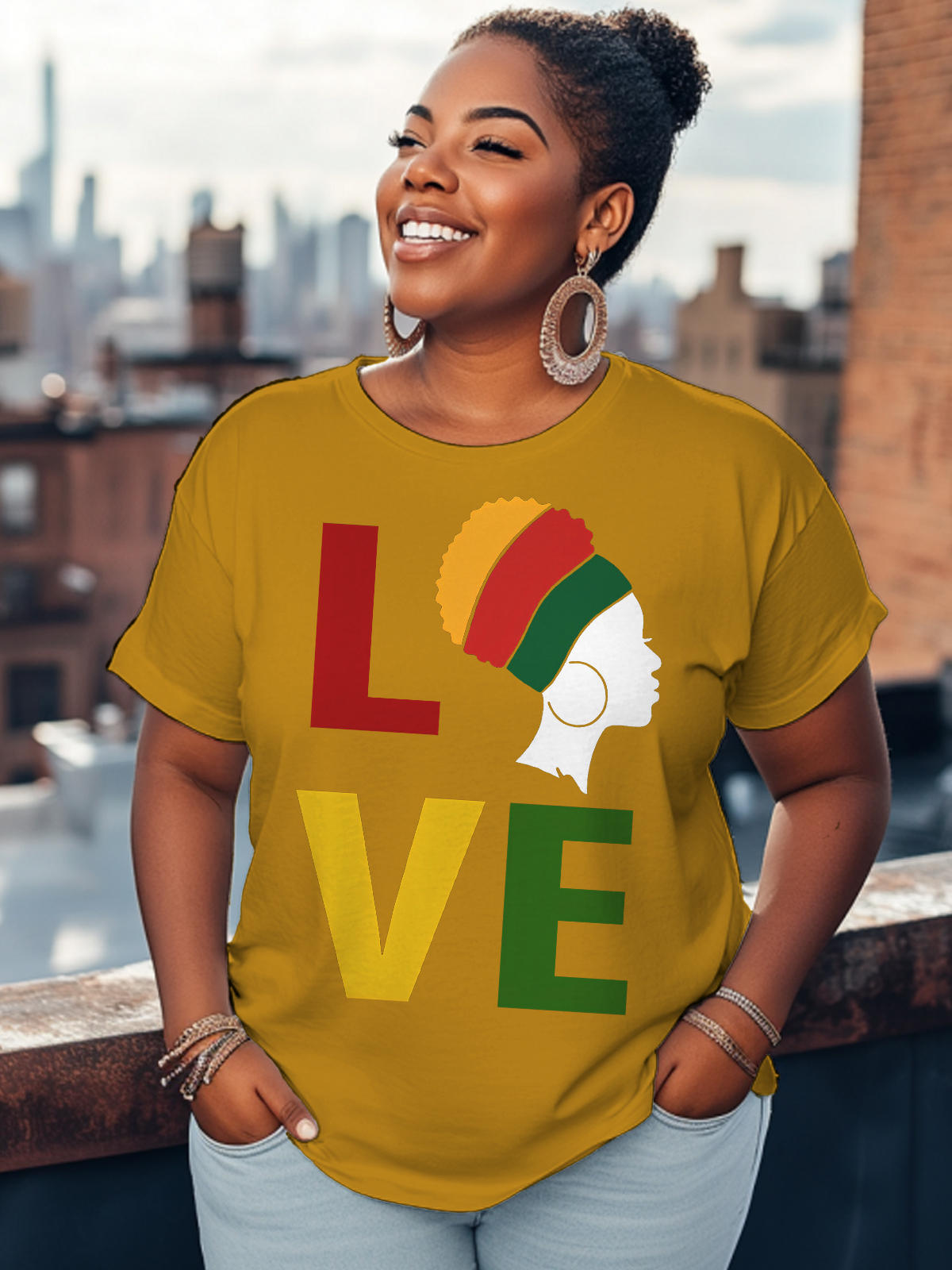 Women's Love Black Power Print Cotton Casual T-Shirt-Styleame