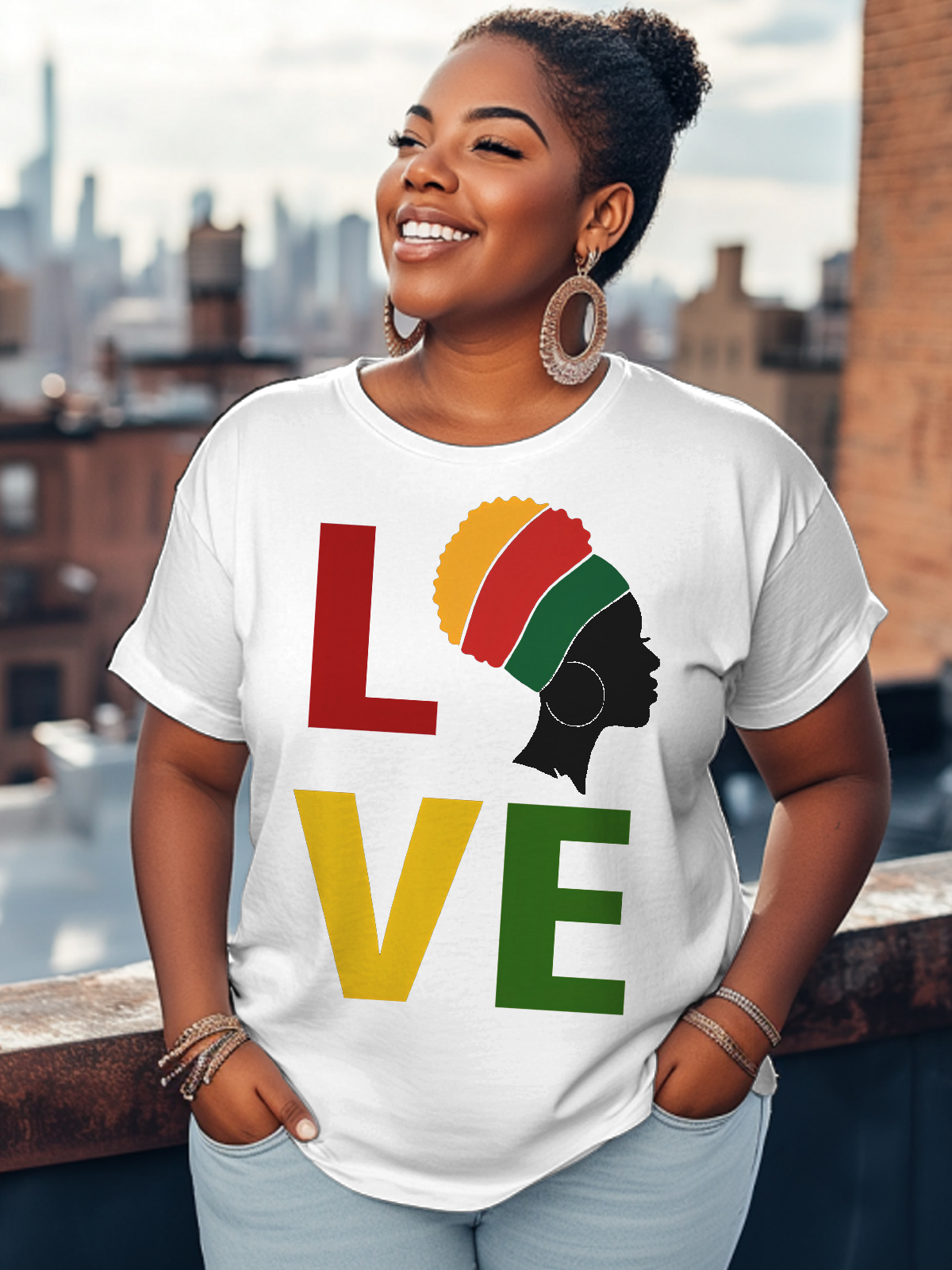 Women's Love Black Power Print Cotton Casual T-Shirt-Styleame
