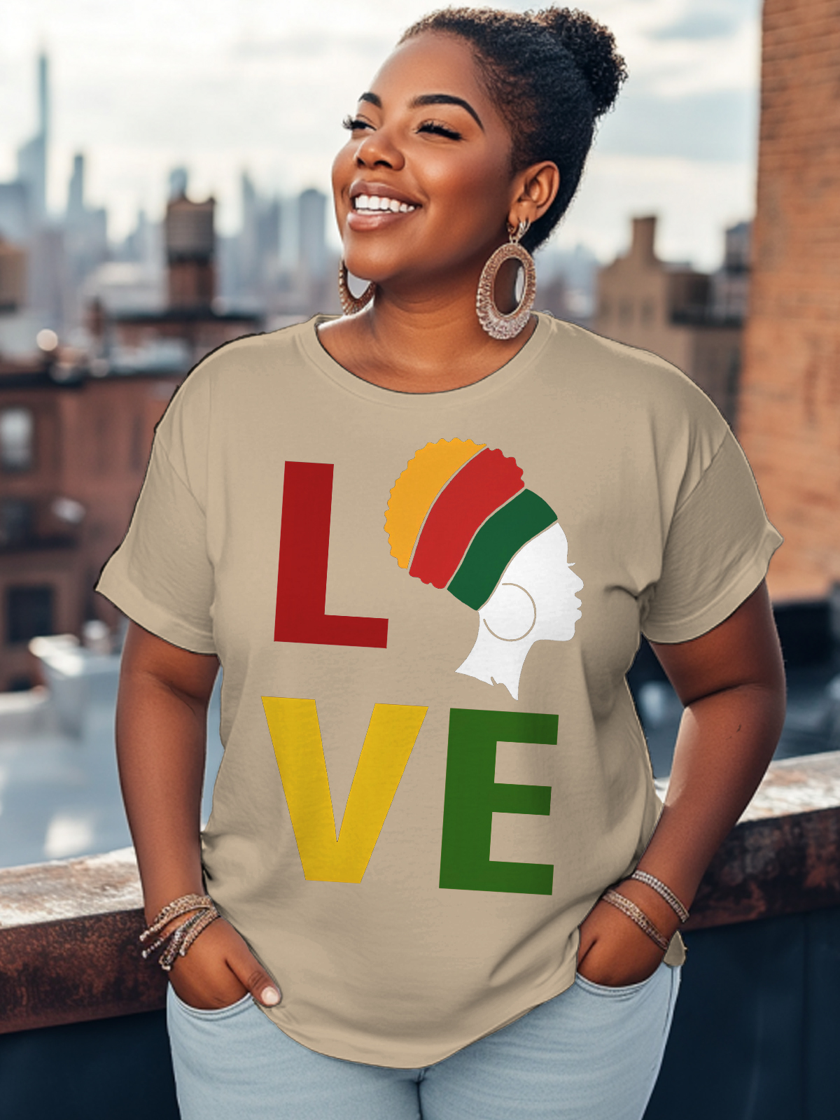 Women's Love Black Power Print Cotton Casual T-Shirt-Styleame