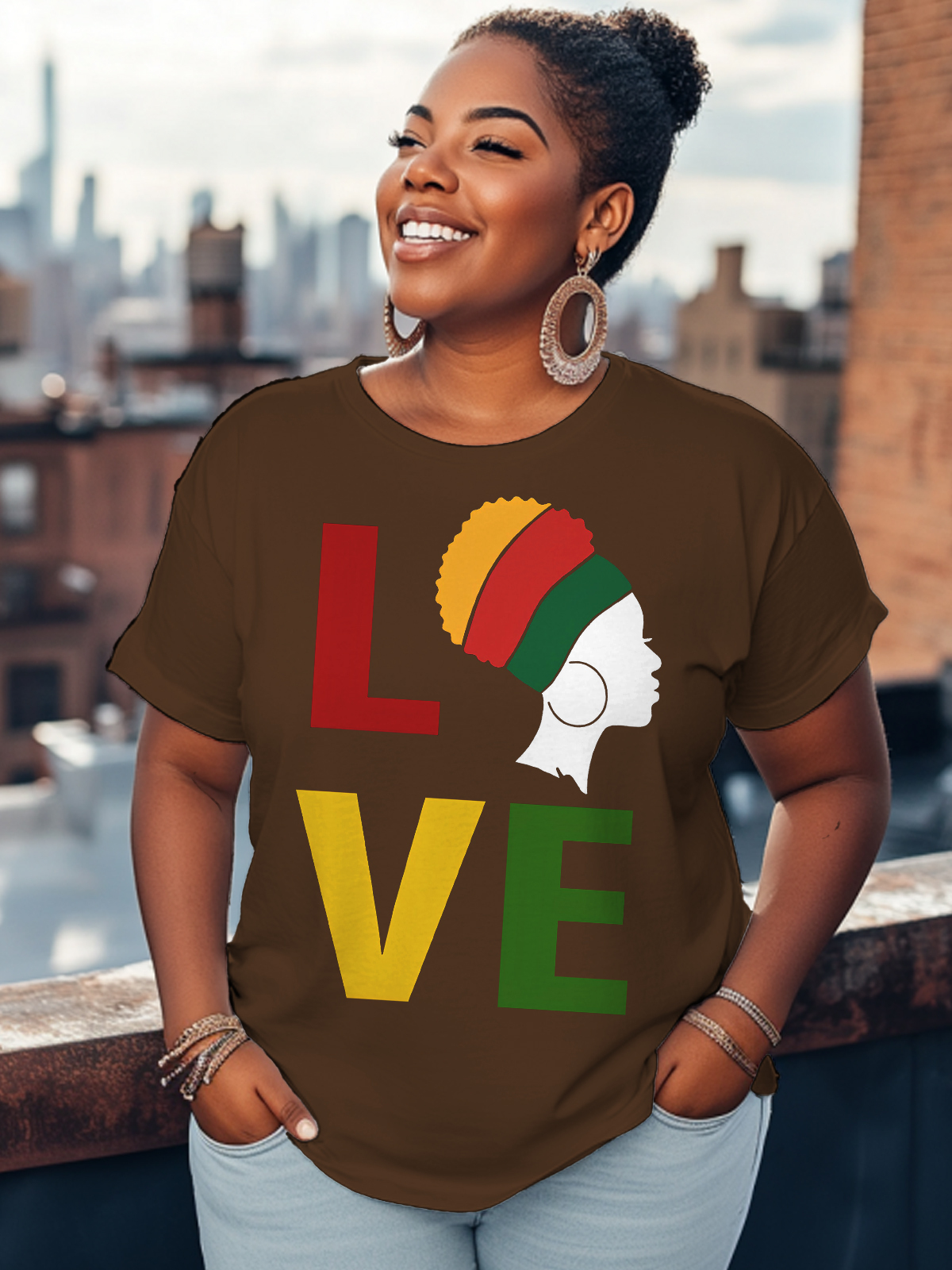 Women's Love Black Power Print Cotton Casual T-Shirt-Styleame