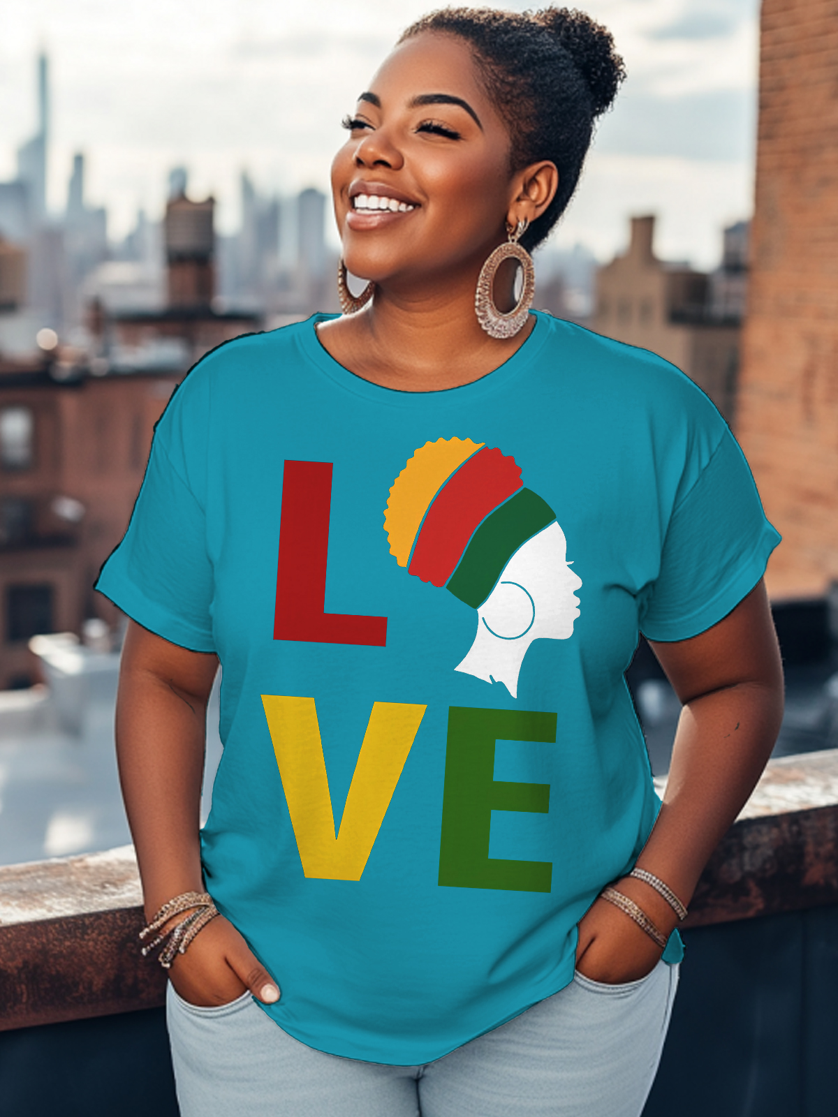 Women's Love Black Power Print Cotton Casual T-Shirt-Styleame
