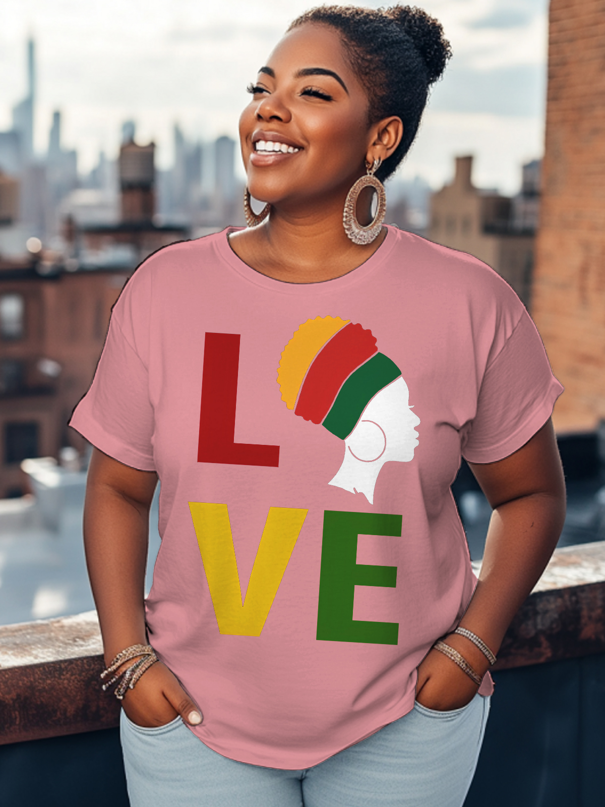 Women's Love Black Power Print Cotton Casual T-Shirt-Styleame